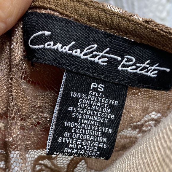 NWOT Candolite Petite small petite Brown bronze Lace Long Sleeve Gown sequins - Picture 2 of 13